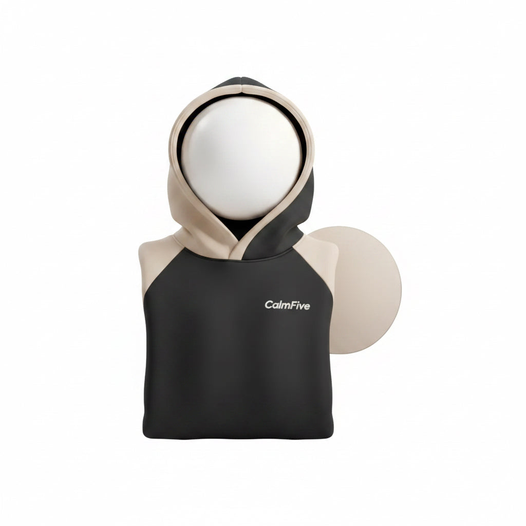 Signature Hoodie

* Color: Black / Beige
* Design:
    * Front: small “CalmFive”
    * Back: “Calm is Power.”