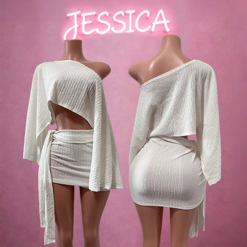 S7400-fashion Womens Clothing Vacation Outfit Off-Shoulder Ladies Skirt and Top Set
