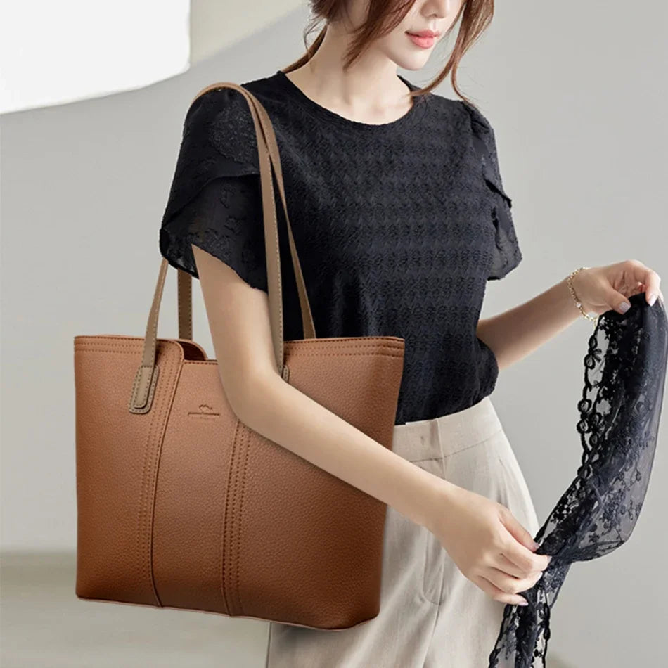 Solid Color Luxury Handbag Women Bags Designer HIgh Quality Leather Shoulder Bags for Women 2024 High Capacity Shopping Tote Bag