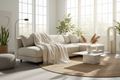 CalmFive Cozy Throw Blanket draped over a modern beige sofa in an elegant living room